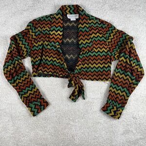 VIntage Younique Clothing Long Sleeve Crop Tie Top Size Medium 70's Retro Groovy